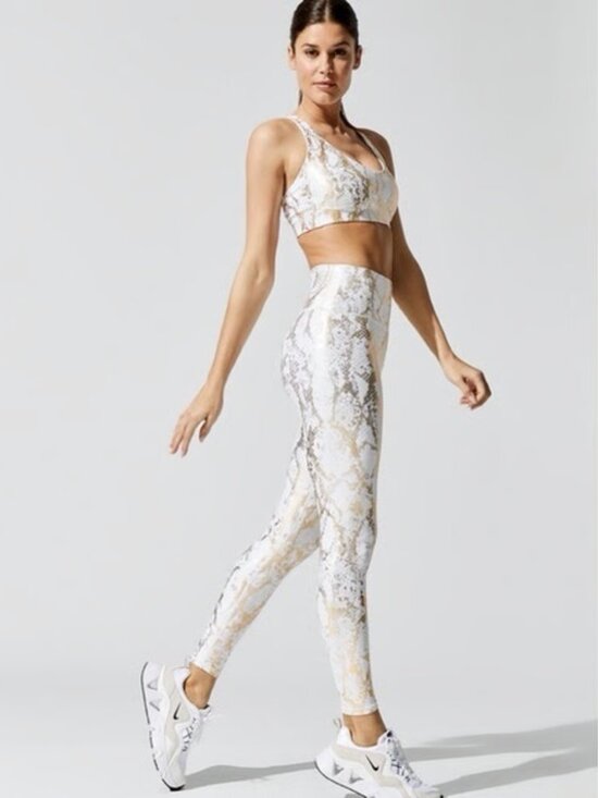 Carbon38 Pants - CARBON38 Snakeskin print gold foil workout set leggins & bra Medium